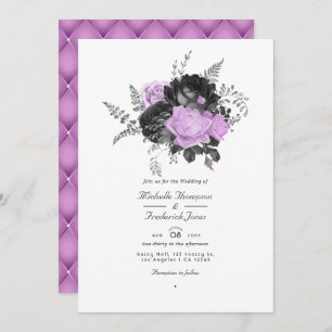 Black and Lilac Vintage Floral Wedding Invitation