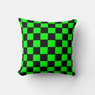 Black and Lime Green Chequerboard Pattern Cushion