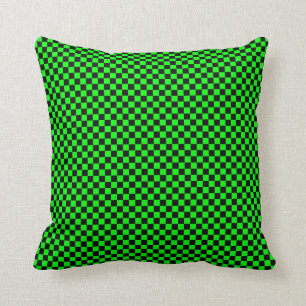 Black and Lime Green Chequered Cushion