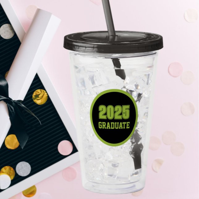 Black and Lime Green Circle Graduate Year Acrylic Tumbler (In Situ Graduation)