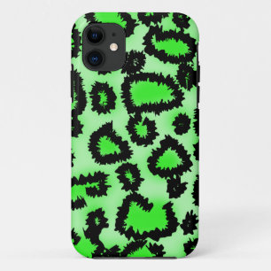 Black and Lime Green Leopard Print Pattern. iPhone 11 Case