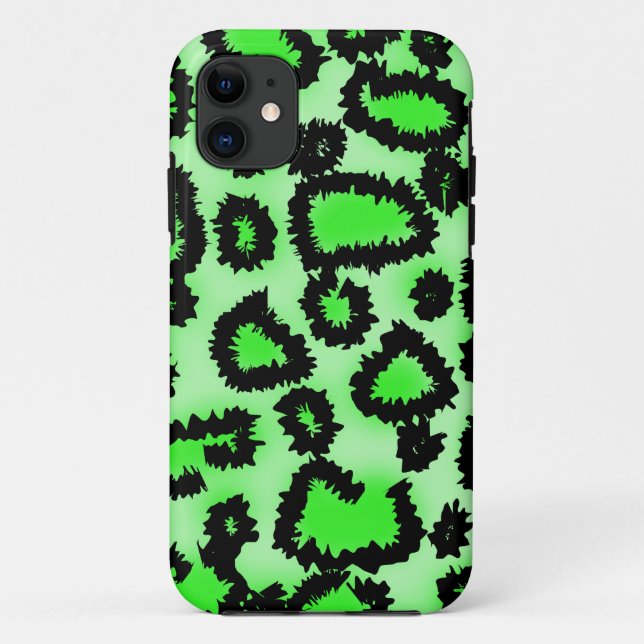 Black and Lime Green Leopard Print Pattern. Case-Mate iPhone Case (Back)