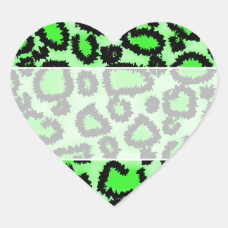 Black and Lime Green Leopard Print Pattern. Heart Sticker
