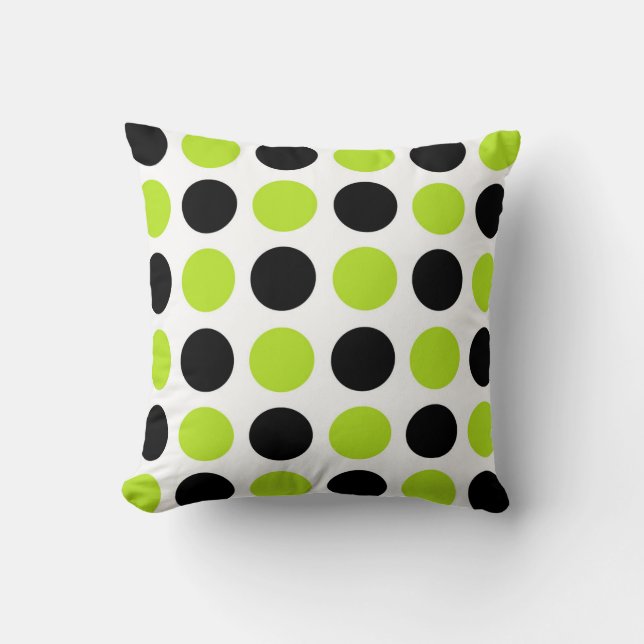 Black and Lime Green Polka Dots Cushion (Front)