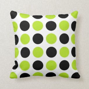Black and Lime Green Polka Dots Cushion