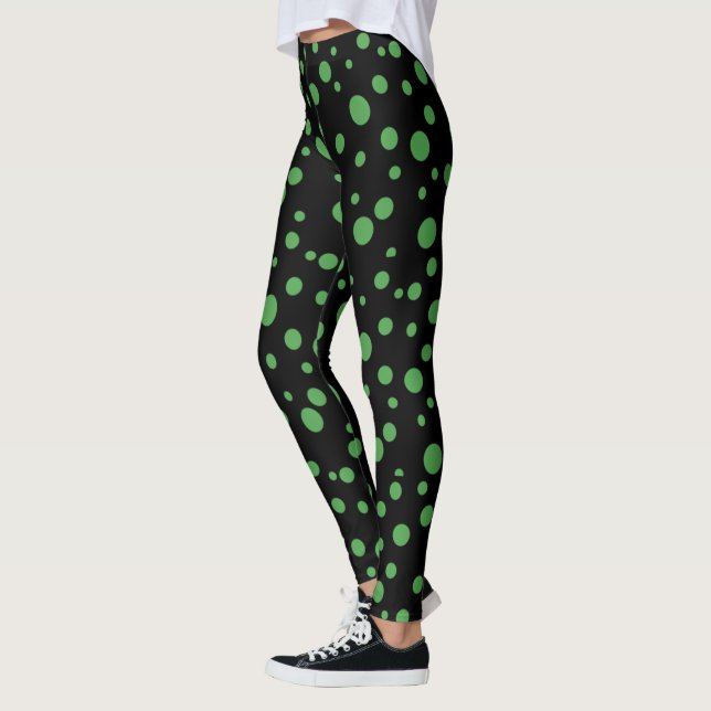 Black and Lime Green Polka Dotted Leggings (Left)