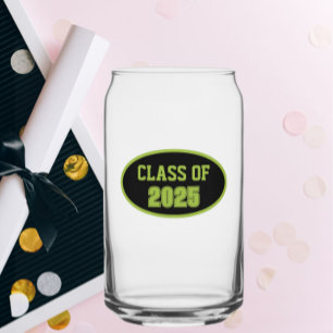 Black and Lime Green School Colours Class Year Can Glass
