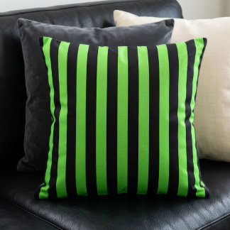 Black and Lime Green Stripes Pattern Cushion