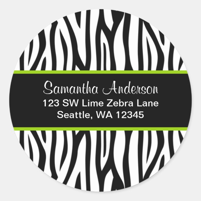 Black and Lime Green Zebra Custom Address Label (Front)
