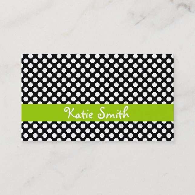 Black and Lime Polka Dot Business Card (Front)