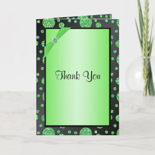 Black and Lime Polka Dot Thank You Card