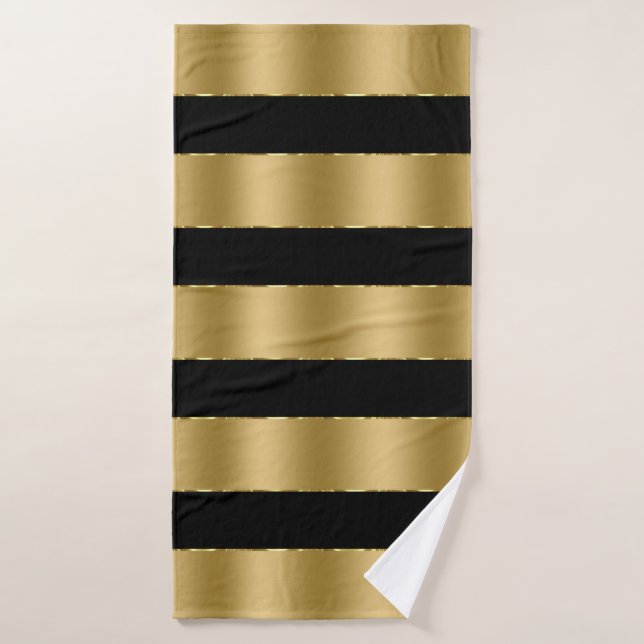 Black and luxury gold stripes pattern bath towel set (Bath Towel)