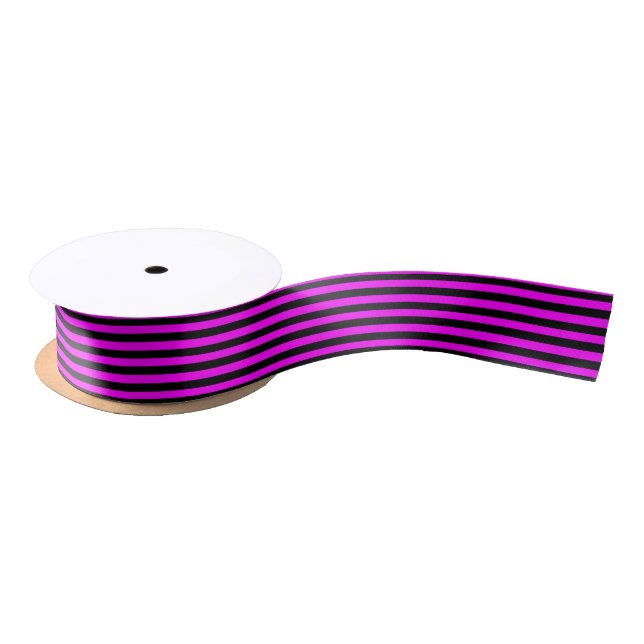 Black and Magenta Pink Stripe Satin Ribbon (Spool)