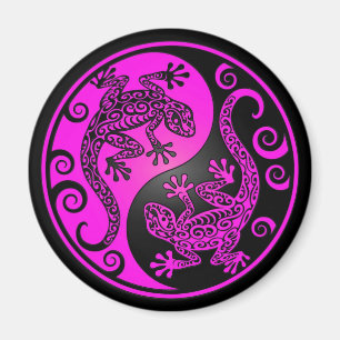 Black and Magenta Yin Yang Geckos Magnet