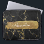 Black and Marble with Gold Foil and Glitter Laptop Sleeve<br><div class="desc">Black and Marble with Gold Foil and Glitter Elegant Monogram Name Case. This case can be customised to include your first name.</div>