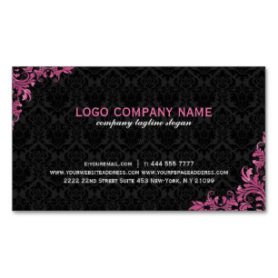 Black And Maroon Red Floral Lace 2 Magnetic Business Card