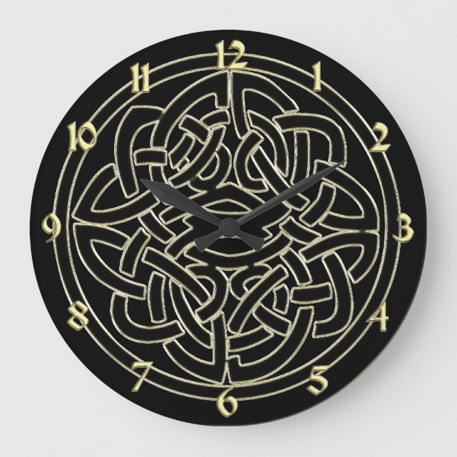 Black and Metallic Gold Celtic Knot Clock (Front)