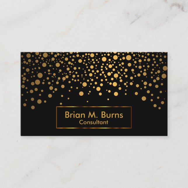 Black and Metallic Gold Confetti Design Business Card (Front)