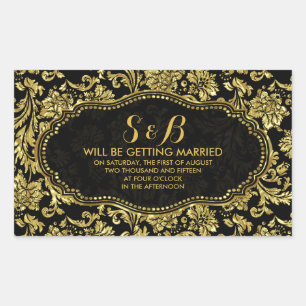 Black And Metallic Gold Floral Damasks 3a Pattern Rectangular Sticker