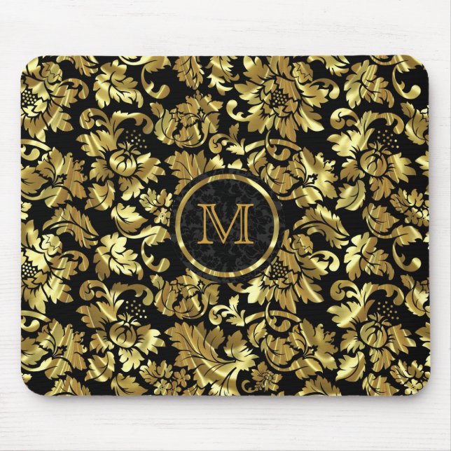 Black And Metallic Gold Vintage Damasks Mouse Pad (Front)