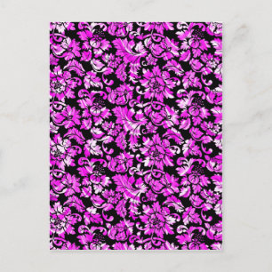 Black And Metallic Pink Vintage Floral Damasks Postcard