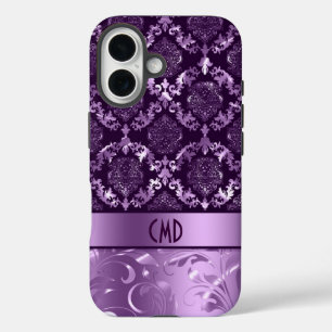 Black And Metallic Purple Damasks & Lace iPhone 16 Case