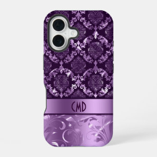 Black And Metallic Purple Damasks & Lace iPhone 16 Case