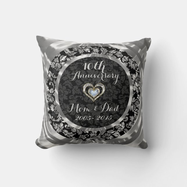 Black And Metallic Silver 10th Wedding Anniversary Cushion (Front)