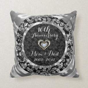 Black And Metallic Silver 10th Wedding Anniversary Cushion