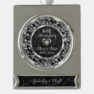 Black And Metallic Silver 10th Wedding Anniversary Plated Banner Ornament