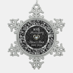 Black And Metallic Silver 10th Wedding Anniversary Snowflake Pewter Christmas Ornament