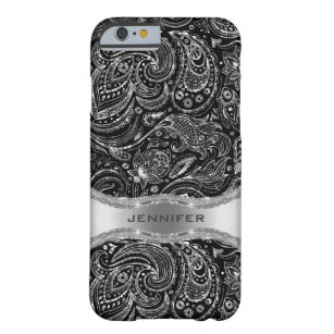 Black And Metallic Silver Floral Paisley Barely There iPhone 6 Case
