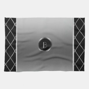 Black And Metallic Silver Geometric Design Tea Towel
