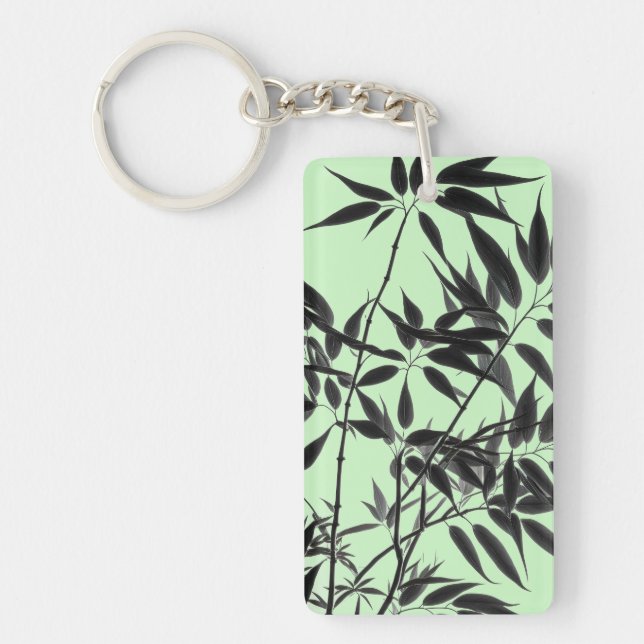 Black and Mint Green Bamboo Plant Key Ring (Front)