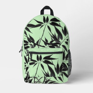Black and Mint Green Bamboo Plant Printed Backpack