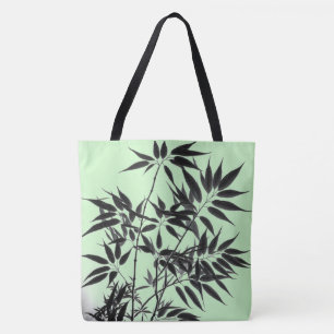 Black and Mint Green Bamboo Plant Tote Bag