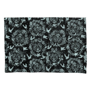 Black and Mint Green Floral and Birds Pillowcase