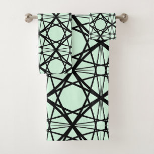 Black and Mint Green Geometric Art Bath Towel Set