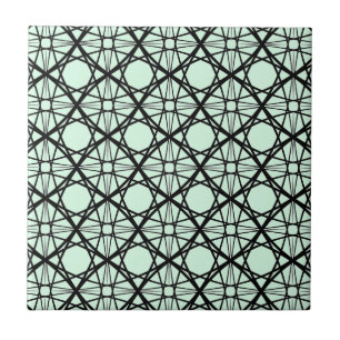 Black and Mint Green Geometric Art  Ceramic Tile