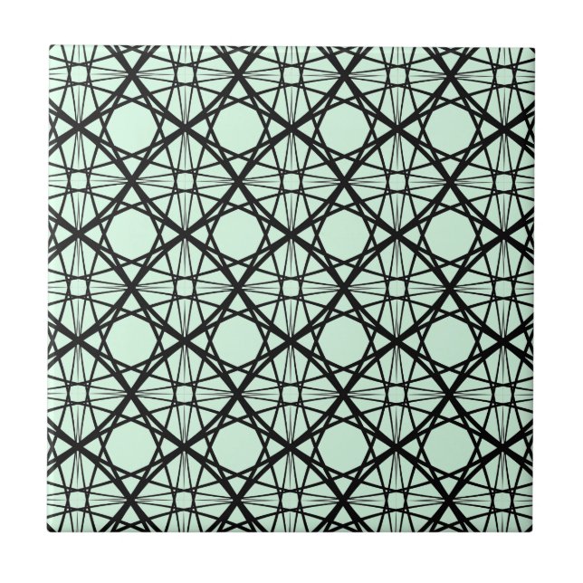 Black and Mint Green Geometric Art  Ceramic Tile (Front)
