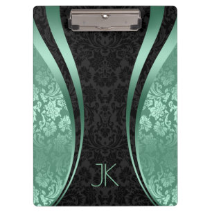 Black And Mint-Green Geometric Floral Damasks Clipboard