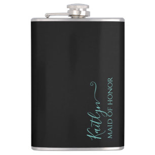 Black and Mint Modern Maid of Honour Gift Hip Flask