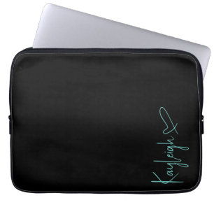 Black and Mint Script Name Electronics Bag
