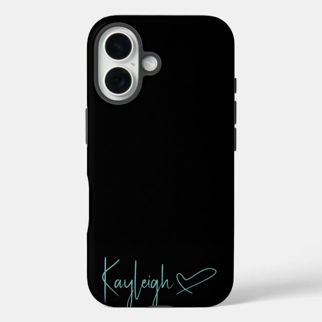 Black and Mint Script Name with Heart Phone Case (Back)