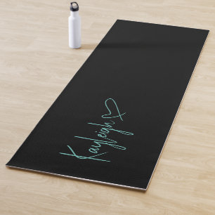 Black and Mint Script Name with Heart Reversible Yoga Mat