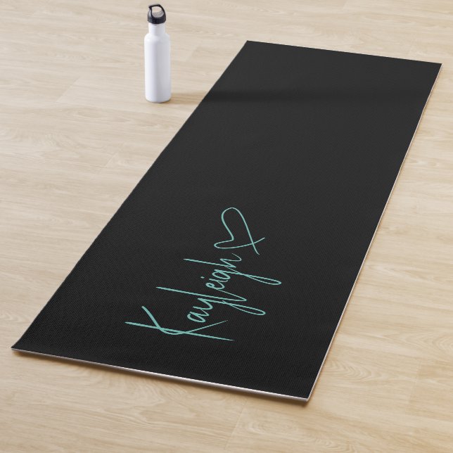 Black and Mint Script Name with Heart Reversible Yoga Mat (In Situ)