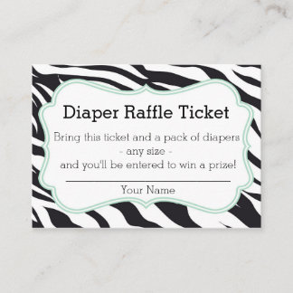 Black and Mint Zebra Diaper Raffle Ticket Enclosure Card