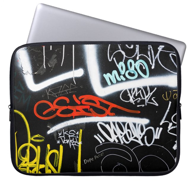 Black and multicolored graffiti art laptop sleeve (Front)
