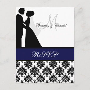 Black and Navy Blue Wedding Couple RSVP Card