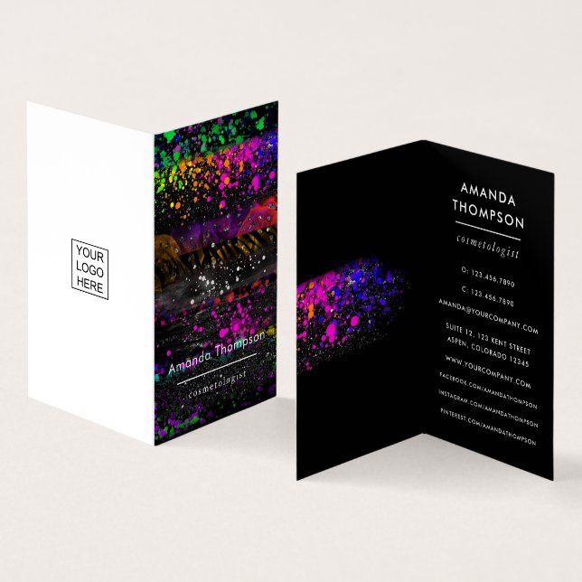  Black and Neon Brush Strokes Business Card (Inside and Outside)